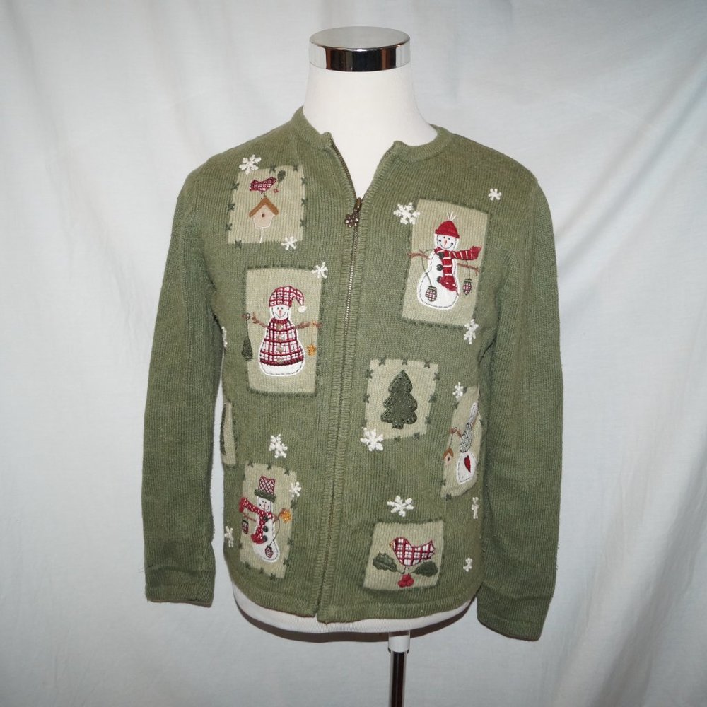 Ugly Christmas Sweater Full Zip PL Petite Large Patchwork Full Zip